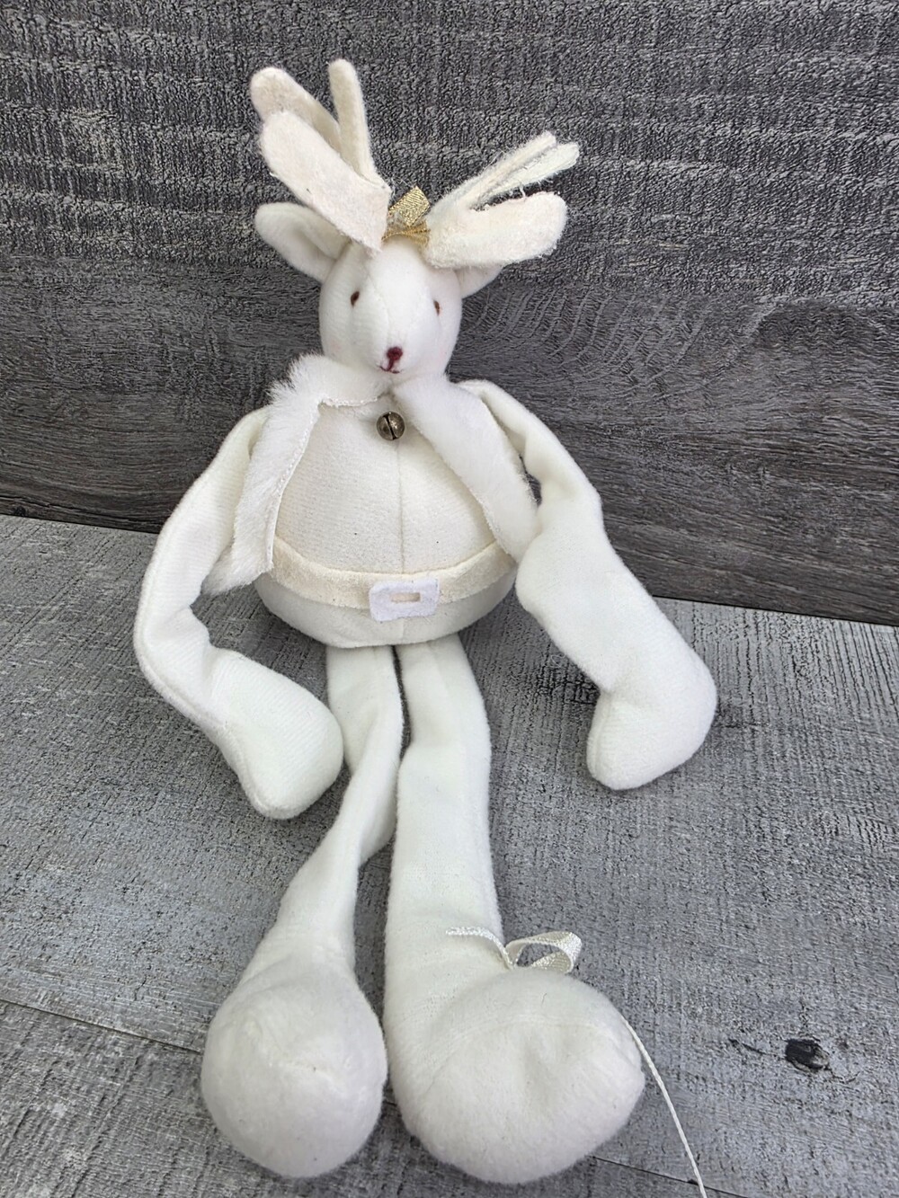 Handcrafted White Reindeer Shelf Sitter 11” Tall Whimsical Christmas bin5